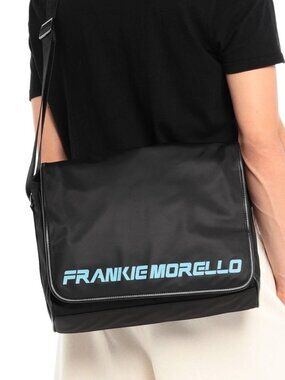 BNWT FRANKIE MORELLO LOGO BLACK MESSENGER BAG ADJUSTABLE STRAP 14"X12"X4"